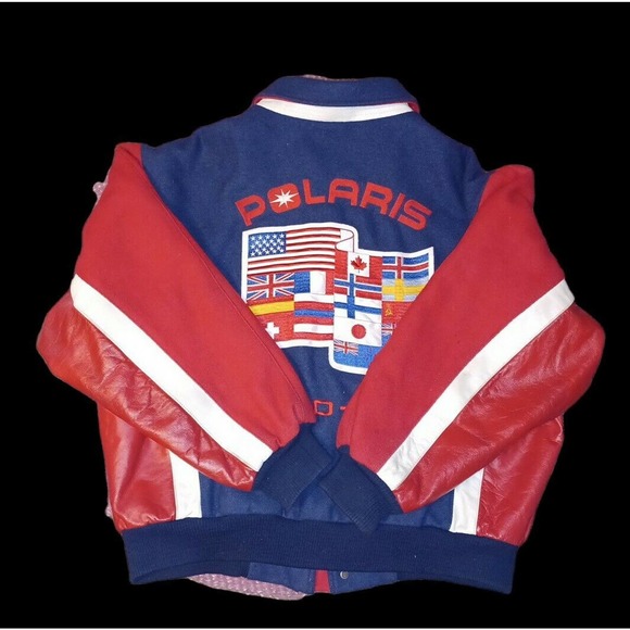 RARE Vintage Polaris World-Wide Leather/Wool Varsity Jacket Men's Large 80s - Picture 2 of 5